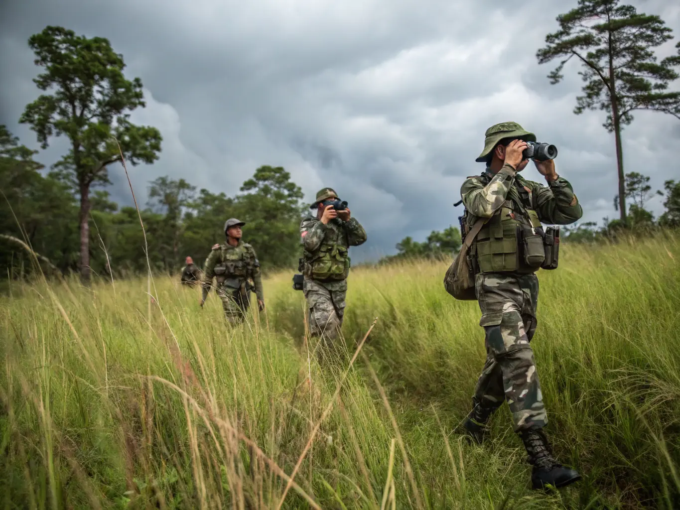 A photograph depicting anti-poaching patrols in action, showcasing their vigilance and dedication to protecting wildlife from illegal hunting activities.
