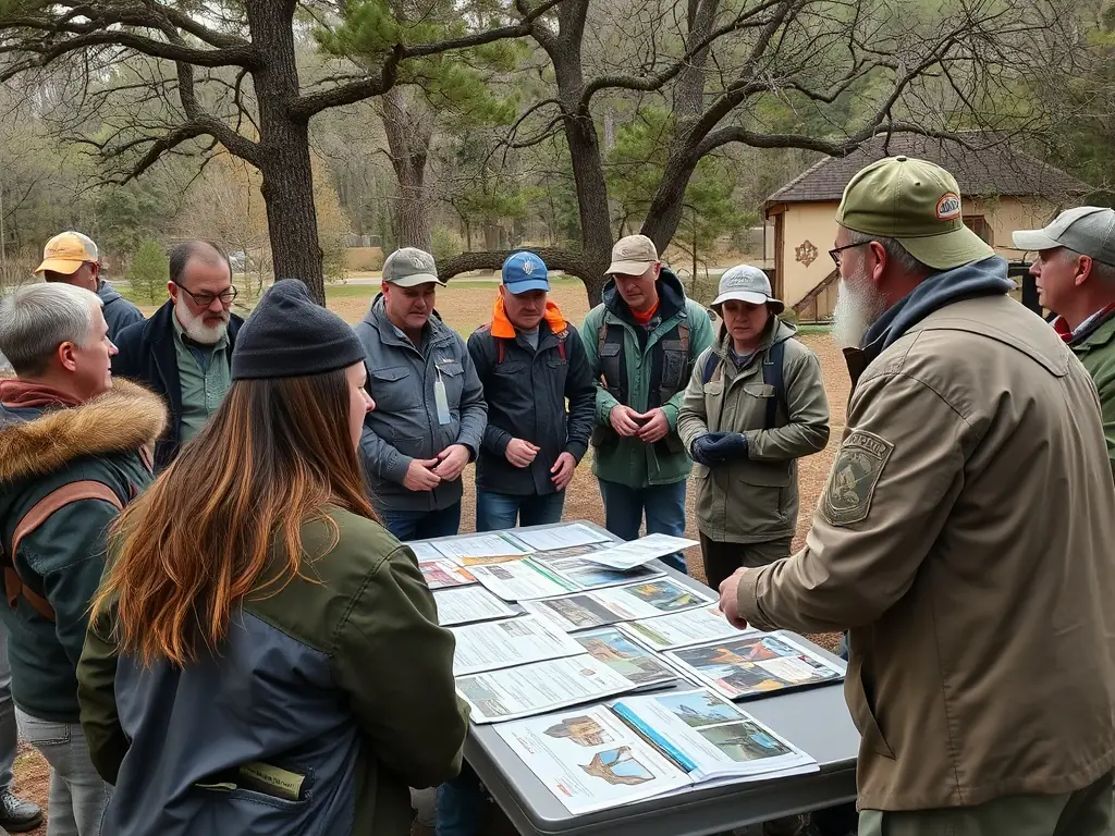 A group of young people participating in a workshop on sustainable hunting practices, learning about ethical hunting techniques and wildlife management principles.